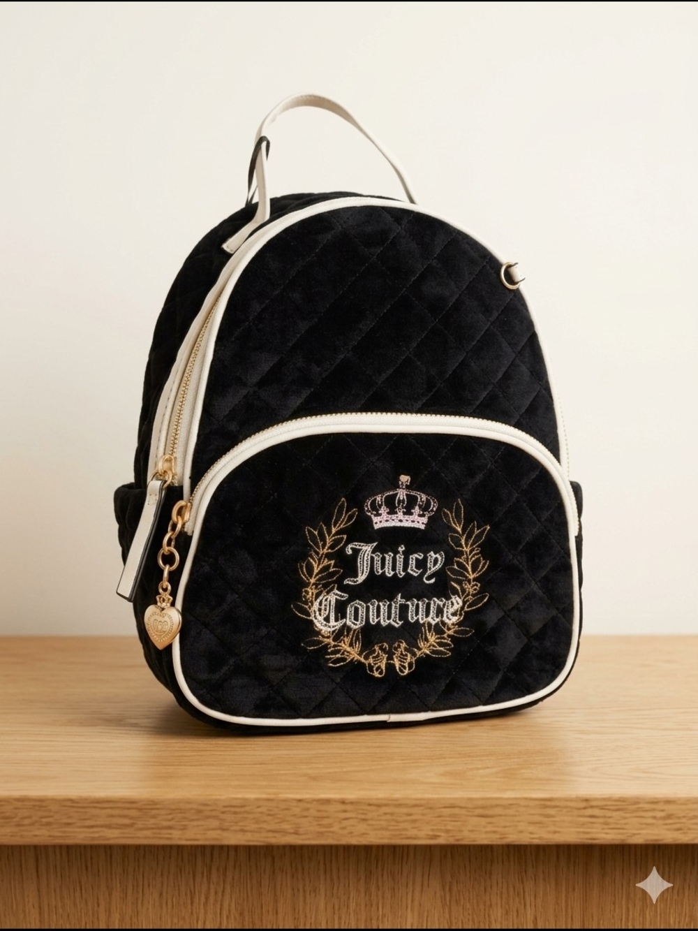 NWT Juicy Couture Royal Couture Quilted Velvet Mini Backpack Black/White
